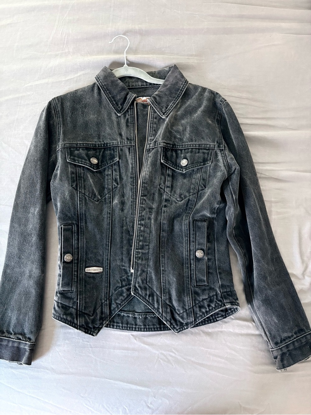 Harley-Davidson Washed Black Denim Jean Jacket y2k biker vibe super cute 🏍️